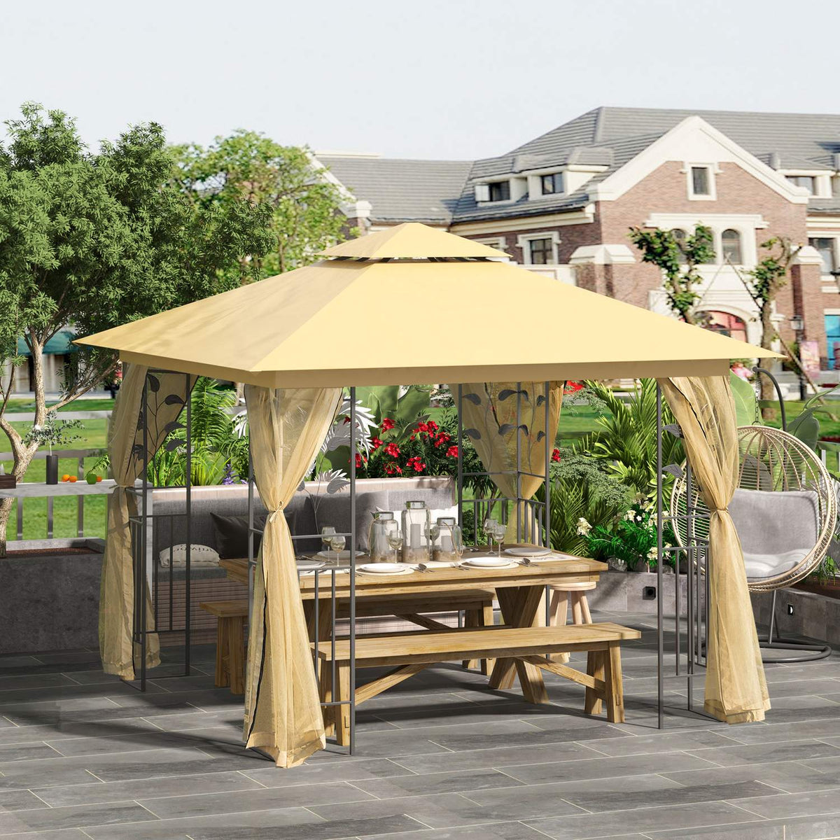 Luxury Pavilion 3X3 M Garden Pavilion Party Tent Marquee Garden Tent Pagoda Beige