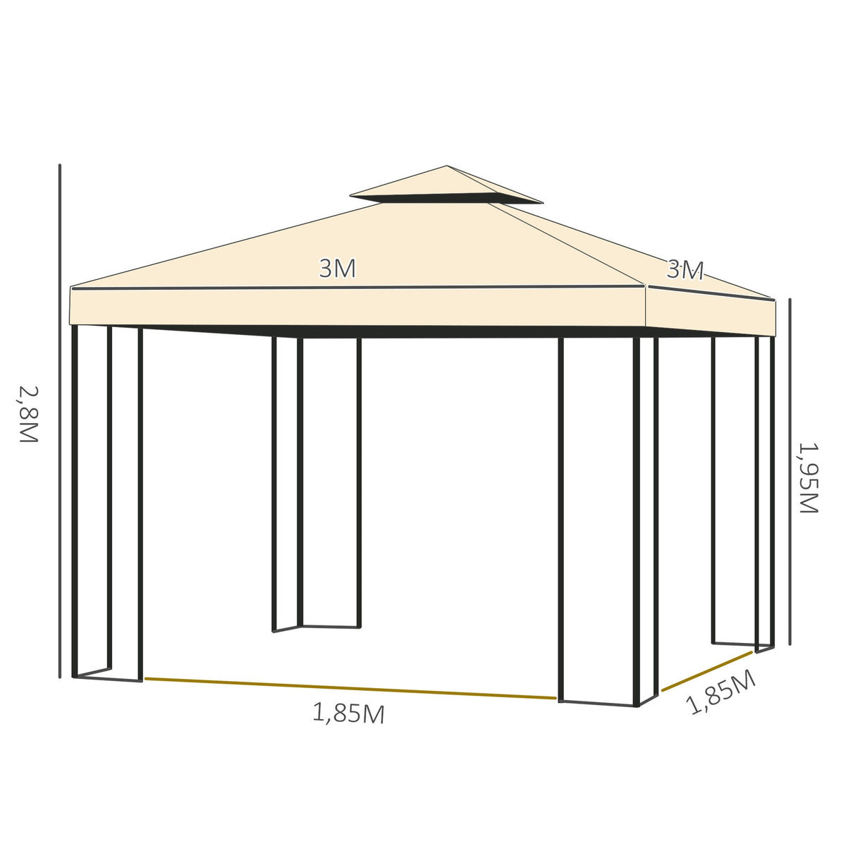 Luxury Pavilion 3X3 M Garden Pavilion Party Tent Marquee Garden Tent Pagoda Beige
