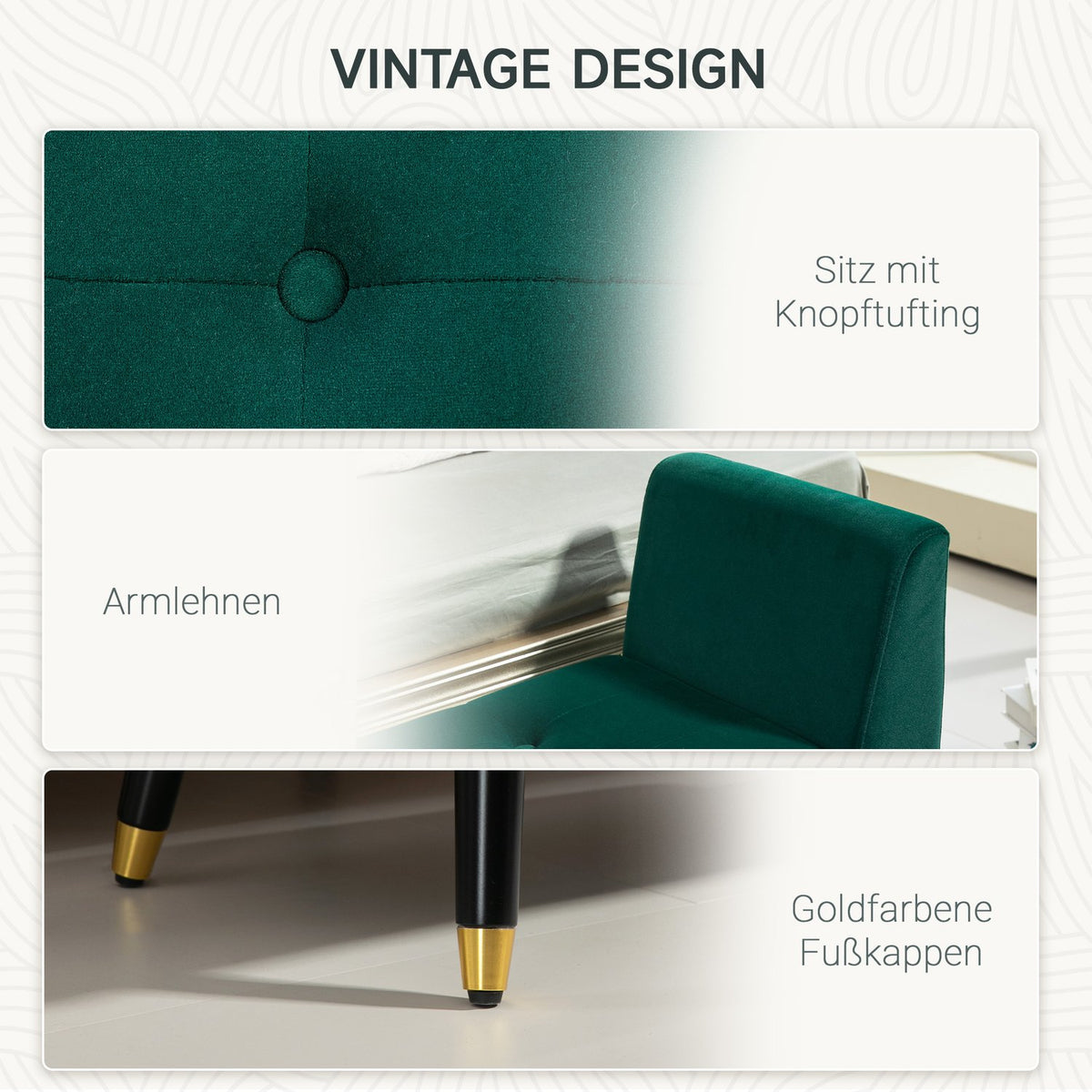 Luxury bench upholstered bench with storage space armrests chest bench velvety polyester rubber wood green 107 x 42 x 65 cm