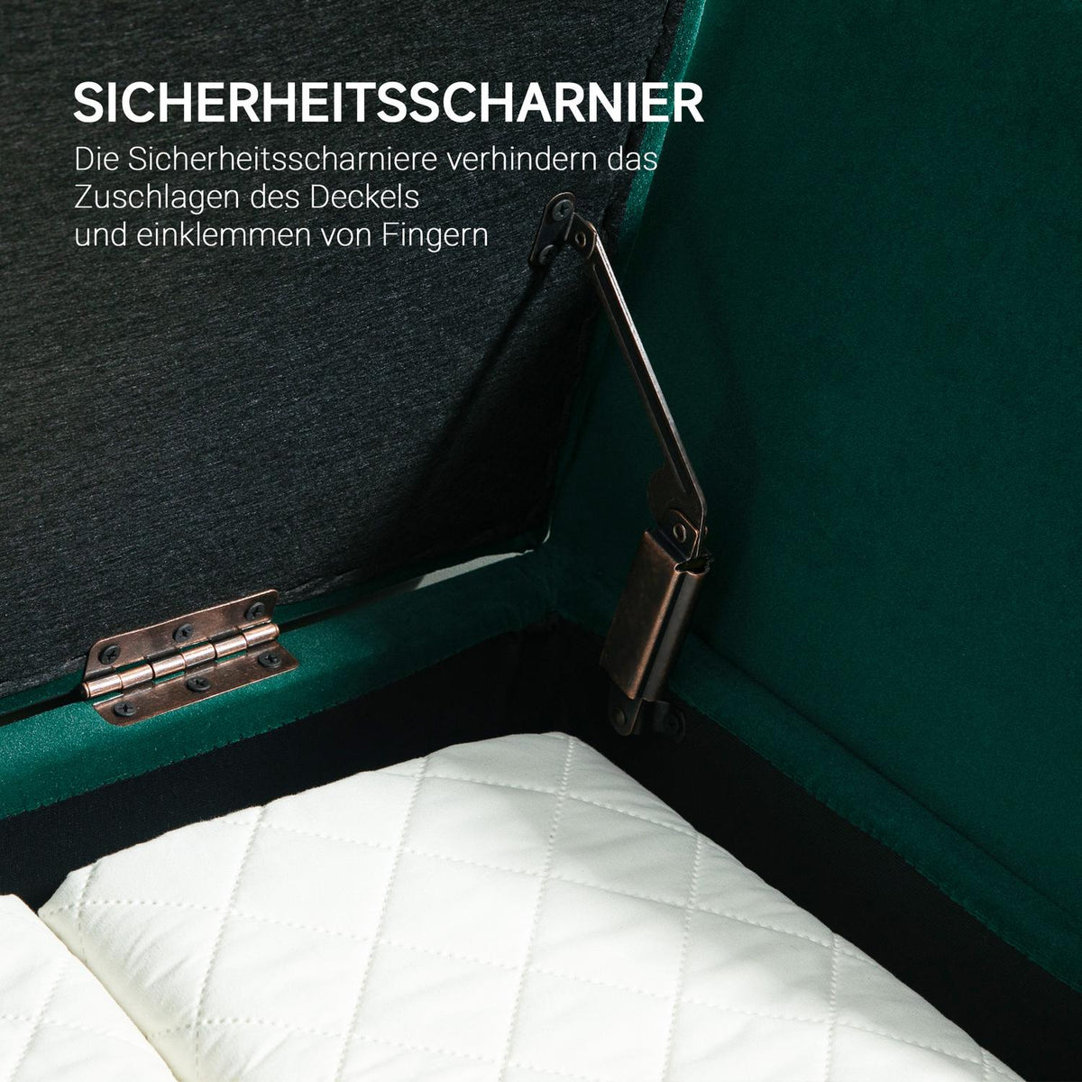 Luxury bench upholstered bench with storage space armrests chest bench velvety polyester rubber wood green 107 x 42 x 65 cm