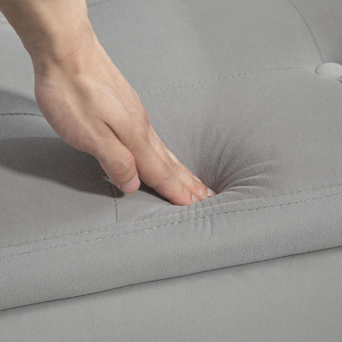 Luxury bench upholstered bench with storage space armrests chest bench velvety polyester rubber wood light gray 107 x 42 x 65 cm