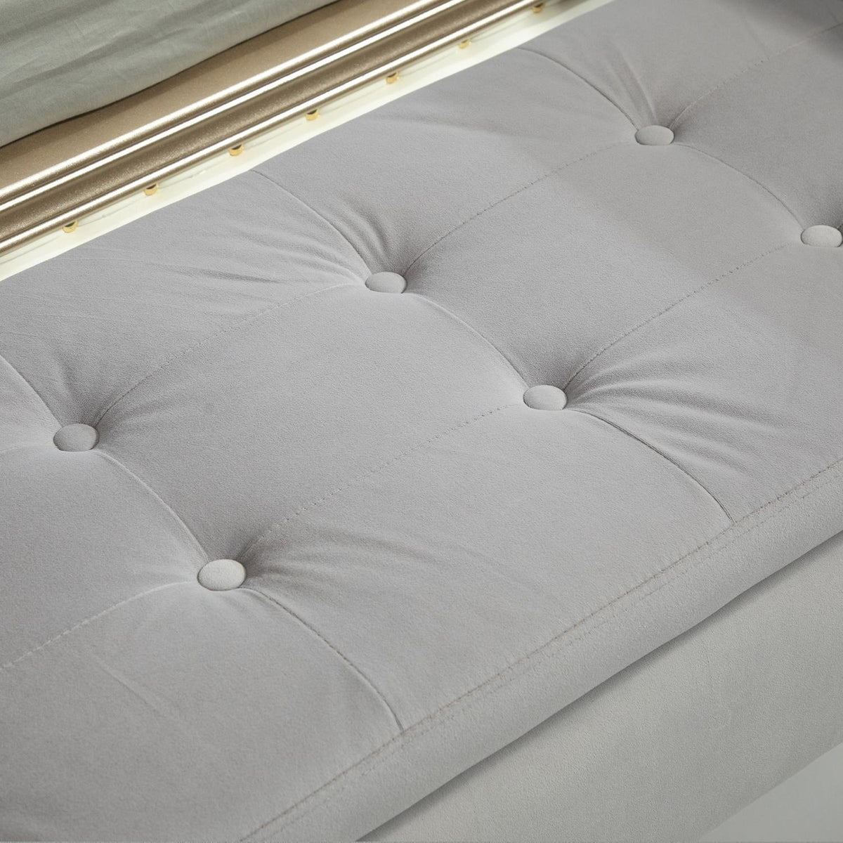 Luxury bench upholstered bench with storage space armrests chest bench velvety polyester rubber wood light gray 107 x 42 x 65 cm
