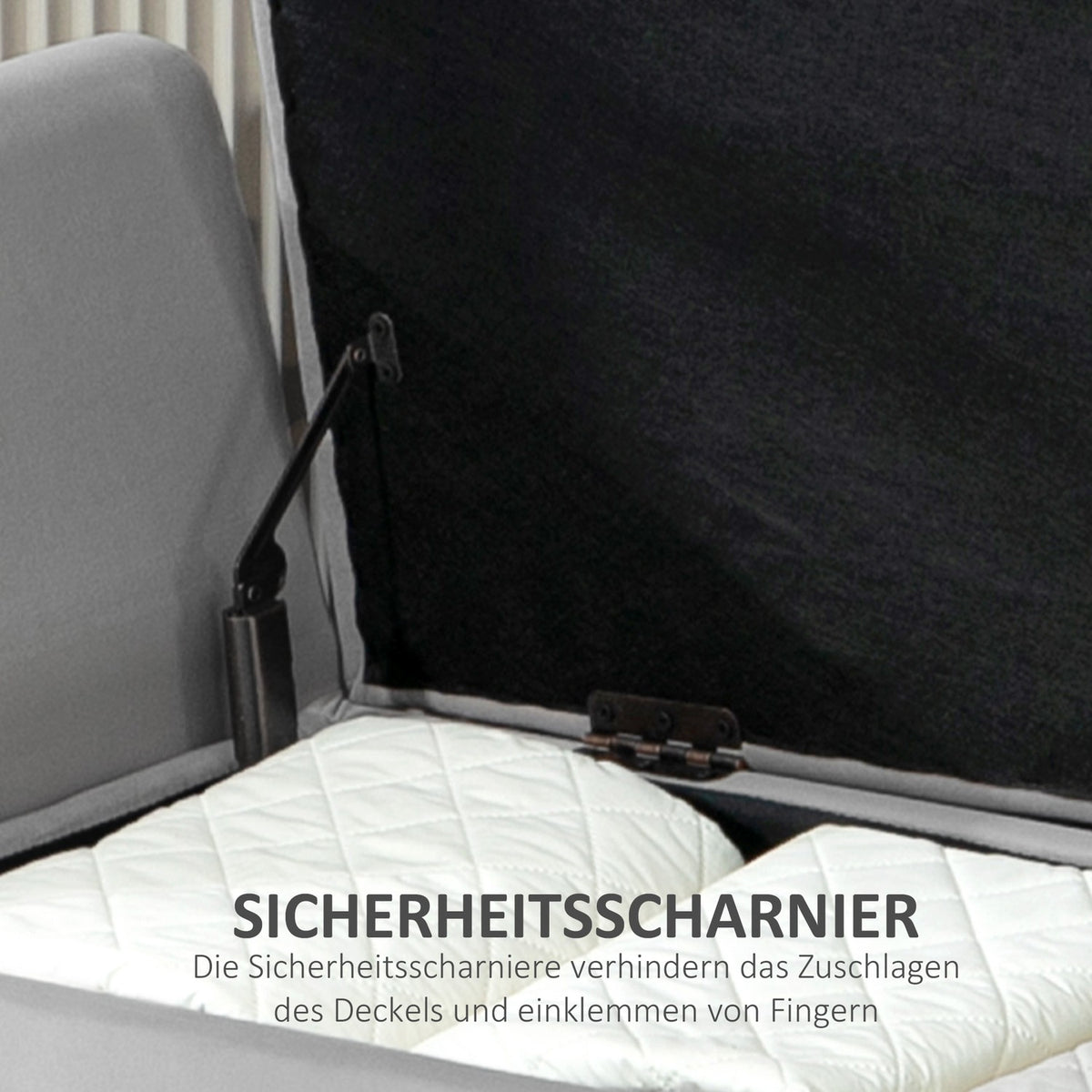 Luxury bench upholstered bench with storage space armrests chest bench velvety polyester rubber wood light gray 107 x 42 x 65 cm