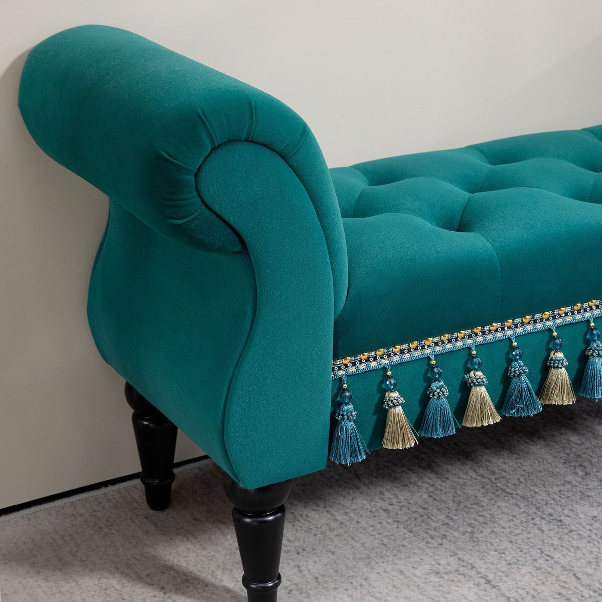 Luxury bench upholstered bench with velvet look, for living room; Bedroom, gray 117 x 40 x 58 cm