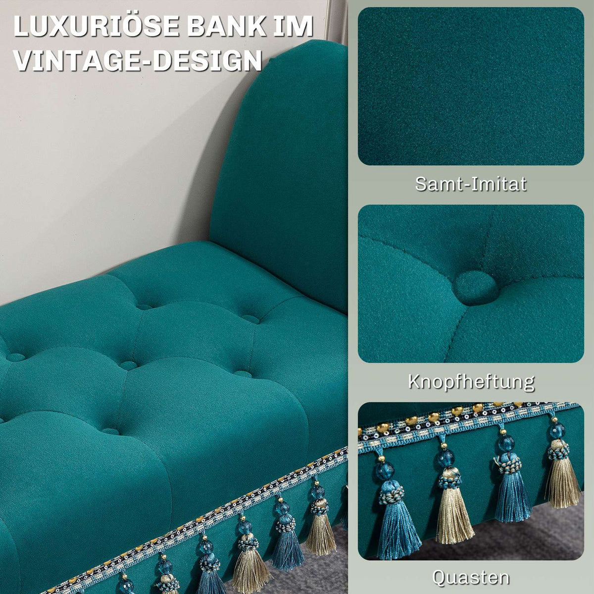 Luxury bench upholstered bench with velvet look, for living room; Bedroom, gray 117 x 40 x 58 cm