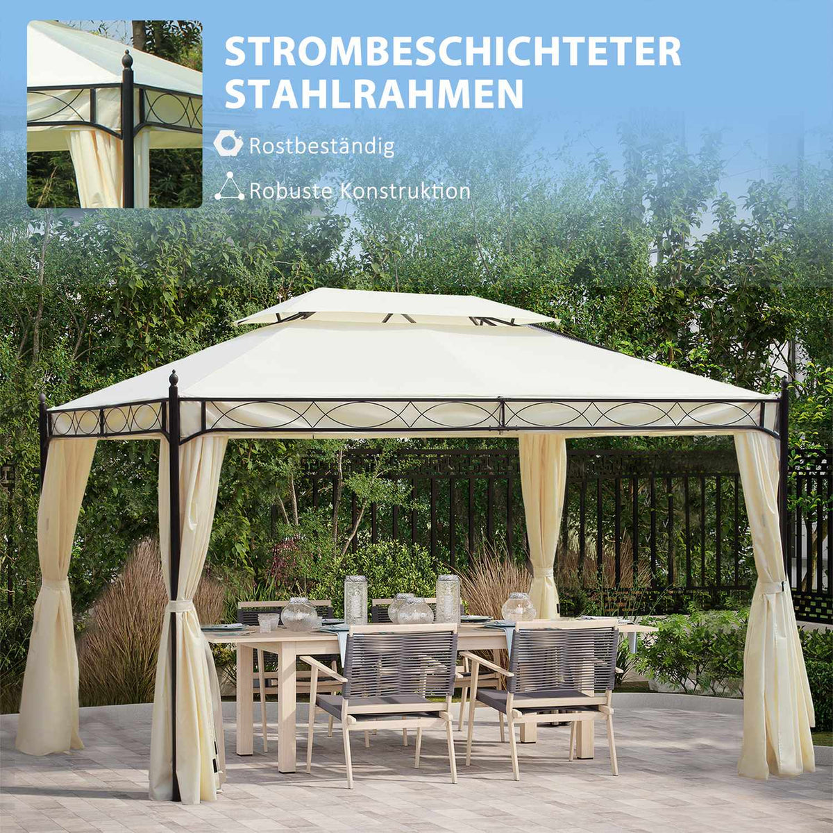 Luxury pavilion garden pavilion 3x4 m cream, party tent marquee garden tent pagoda for garden and terrace