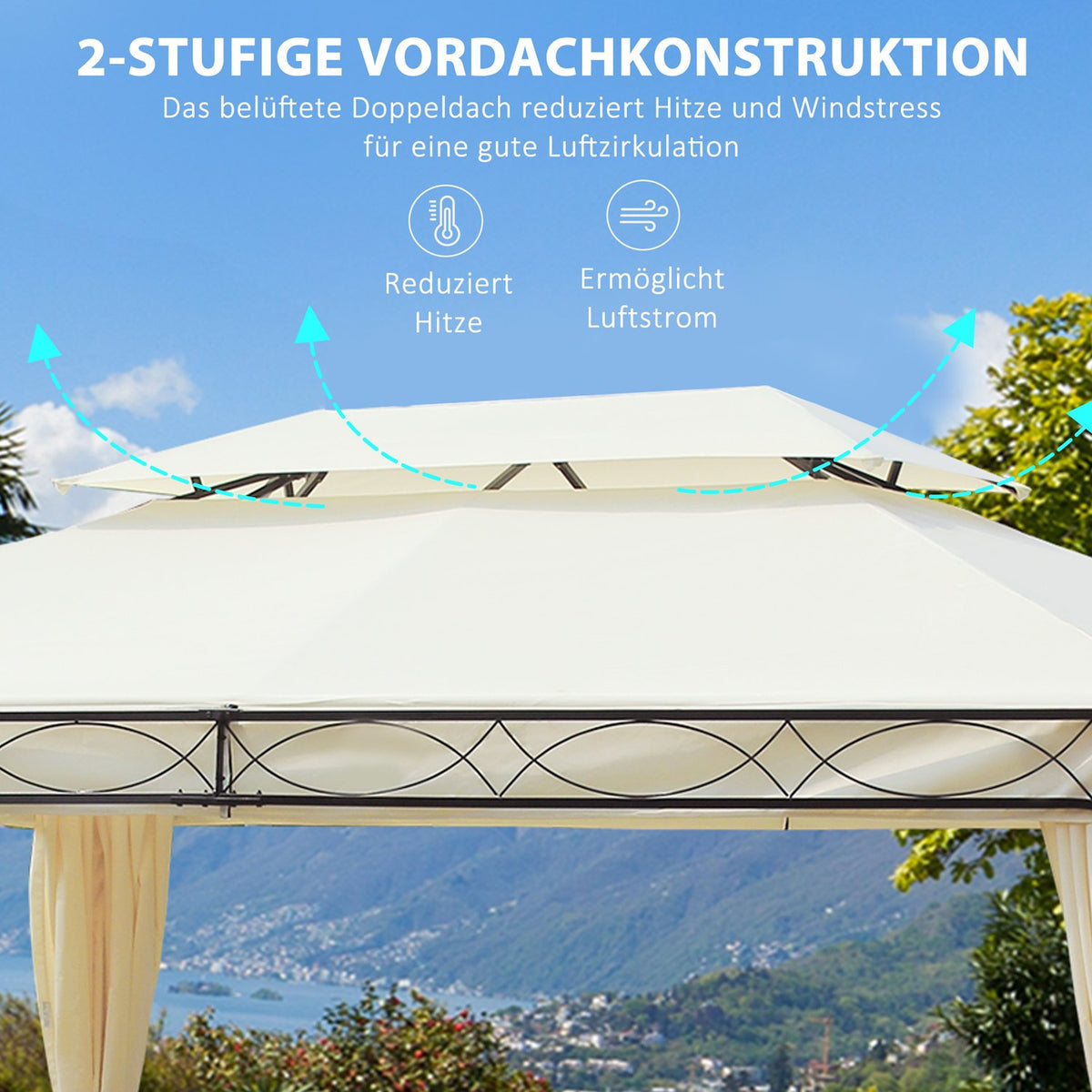Luxury pavilion garden pavilion 3x4 m cream, party tent marquee garden tent pagoda for garden and terrace