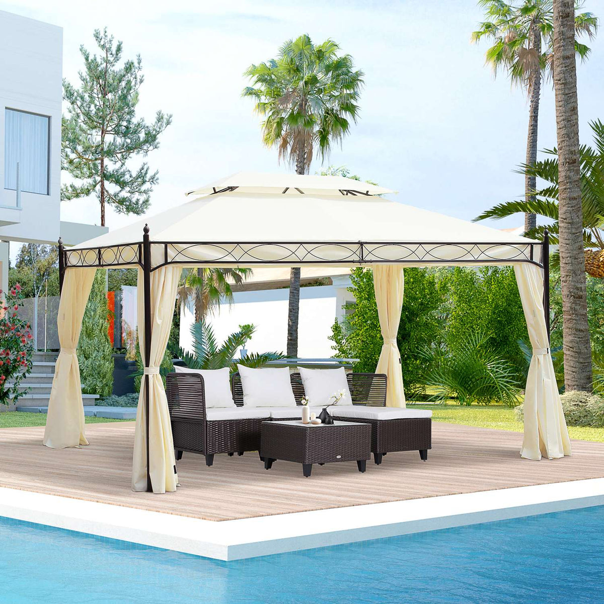 Luxury pavilion garden pavilion 3x4 m cream, party tent marquee garden tent pagoda for garden and terrace