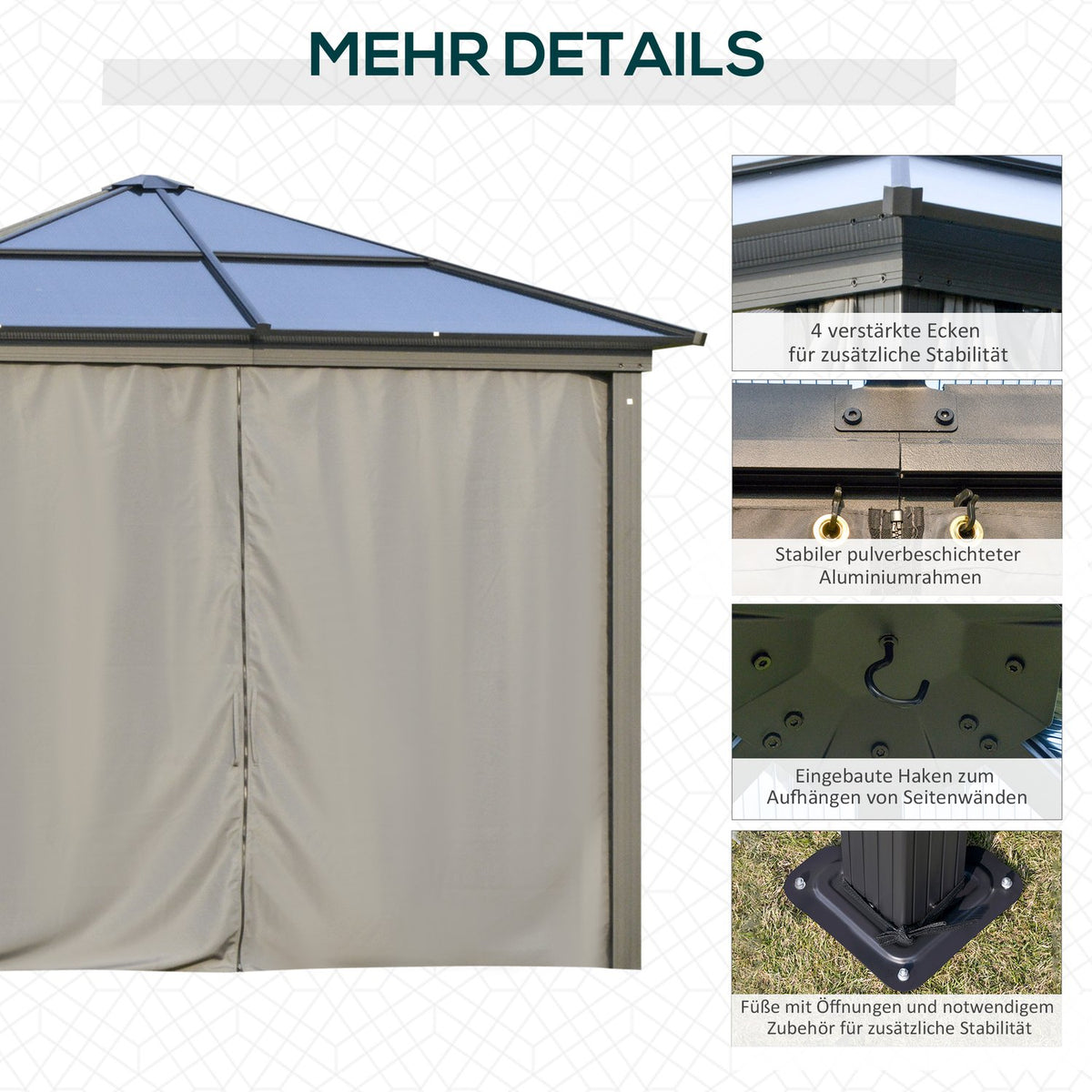 Luxury pavilion garden pavilion aluminum party tent garden tent with translucent PC roof brown + beige 300 x 360 x 265 cm |