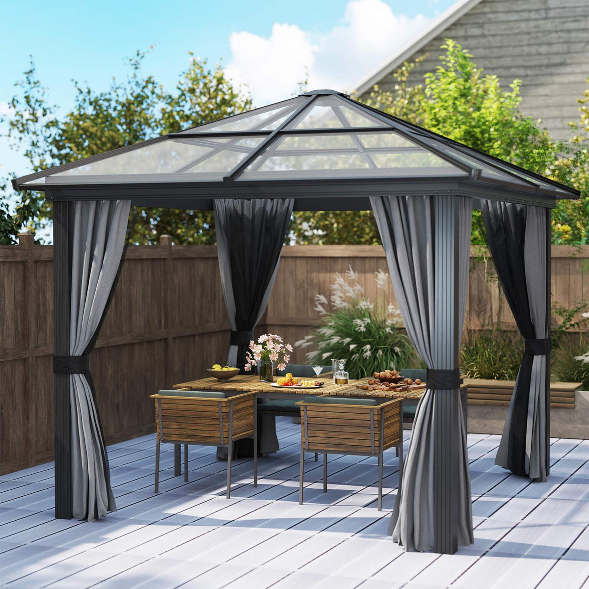 Luxury pavilion garden pavilion aluminum party tent garden tent with translucent PC roof brown + beige 300 x 360 x 265 cm |