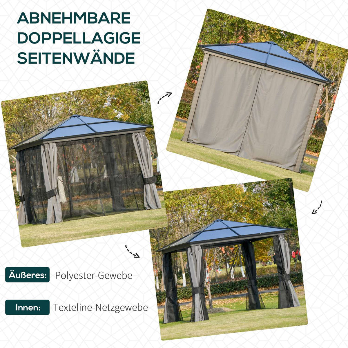 Luxury pavilion garden pavilion aluminum party tent garden tent with translucent PC roof brown + beige 300 x 360 x 265 cm |