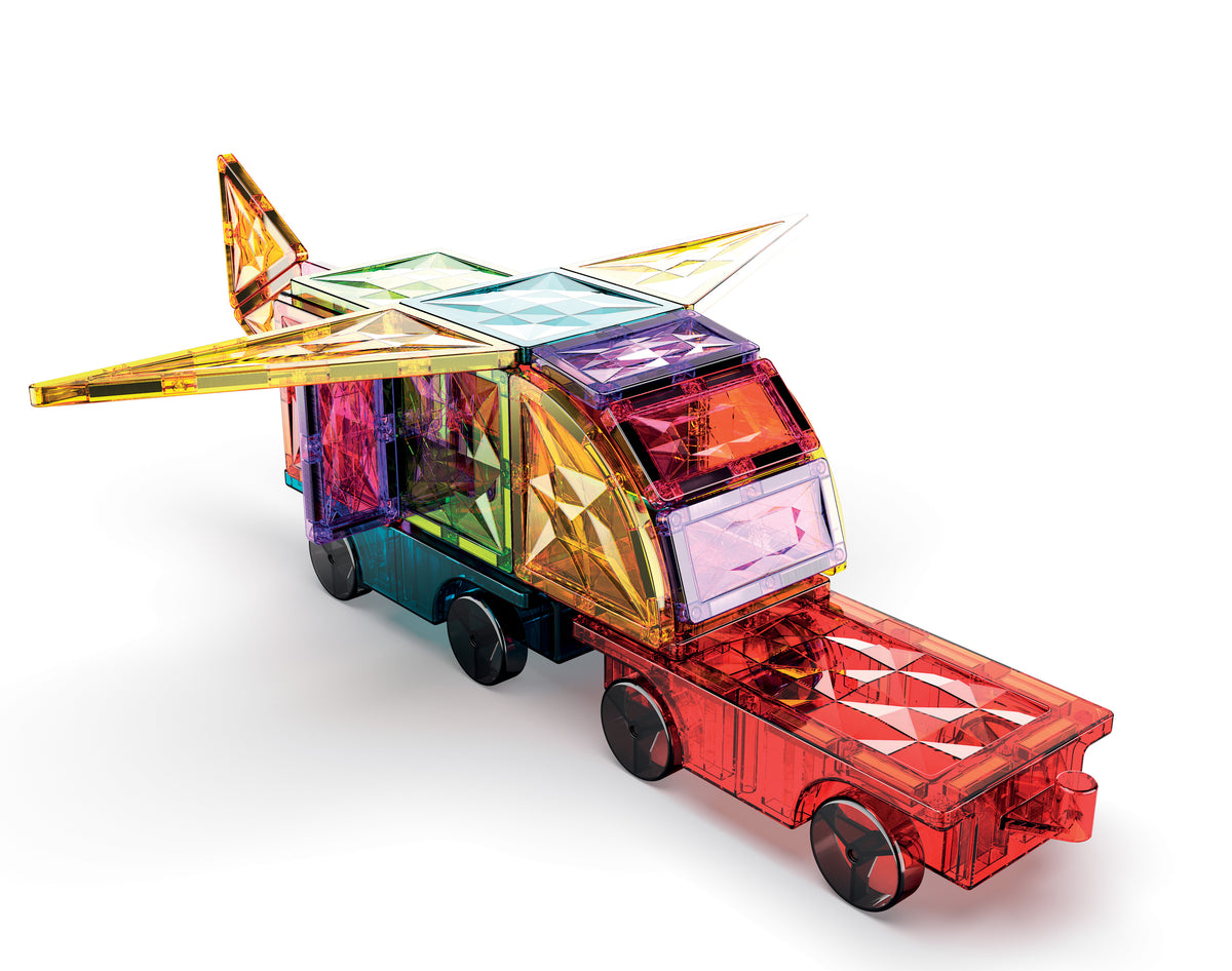 Magnetic Building Set, 24-Piece Tiles & Wheel Bases