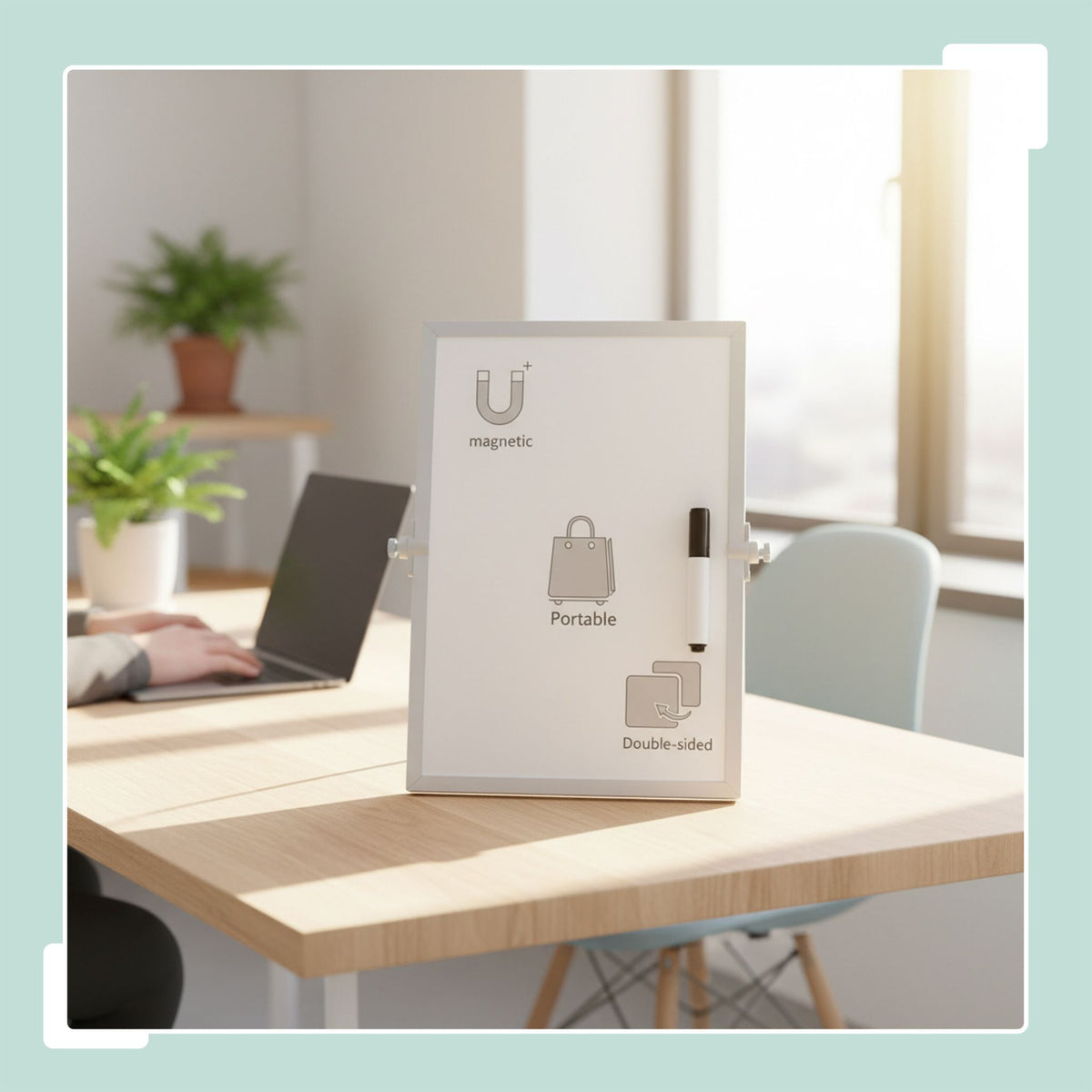 Magnetic Desk Whiteboard, Double-Sided, With Accessories