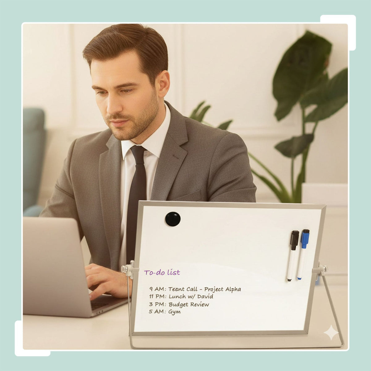 Magnetic Desk Whiteboard with Markers & Magnets