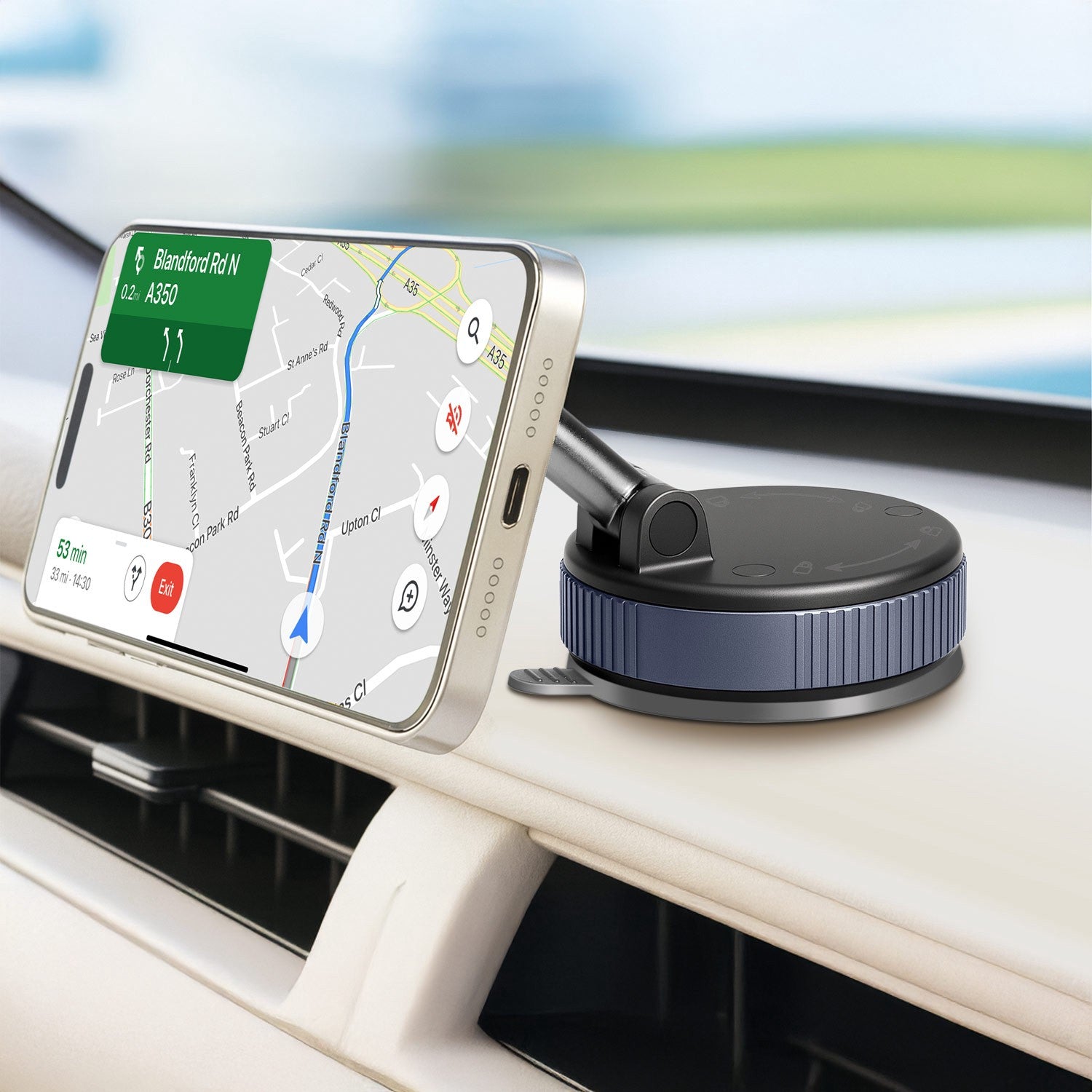 Magnetic Phone Holder with Vacuum Mount, Adjustable, Foldable