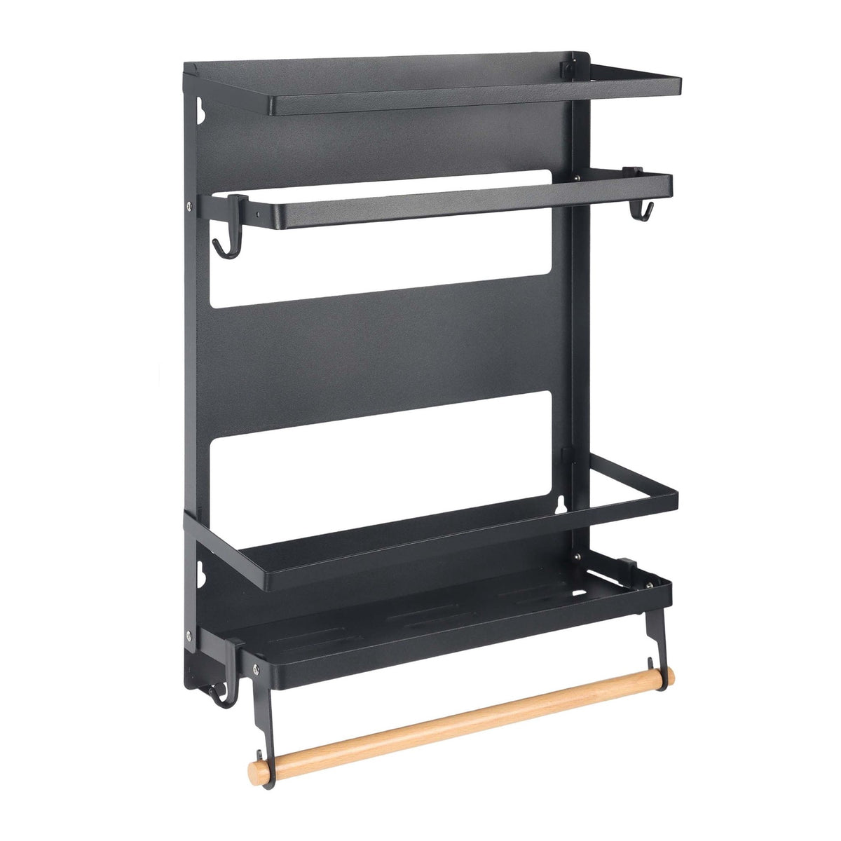 Magnetic Spice Rack with Roll Holder and Hooks – Black Iron