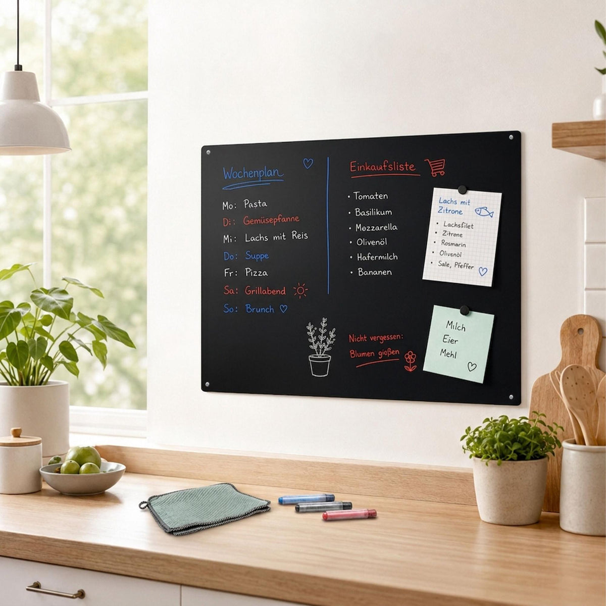 Magnetic Steel Wall Board, 50x30 cm – Chalk Markers Included