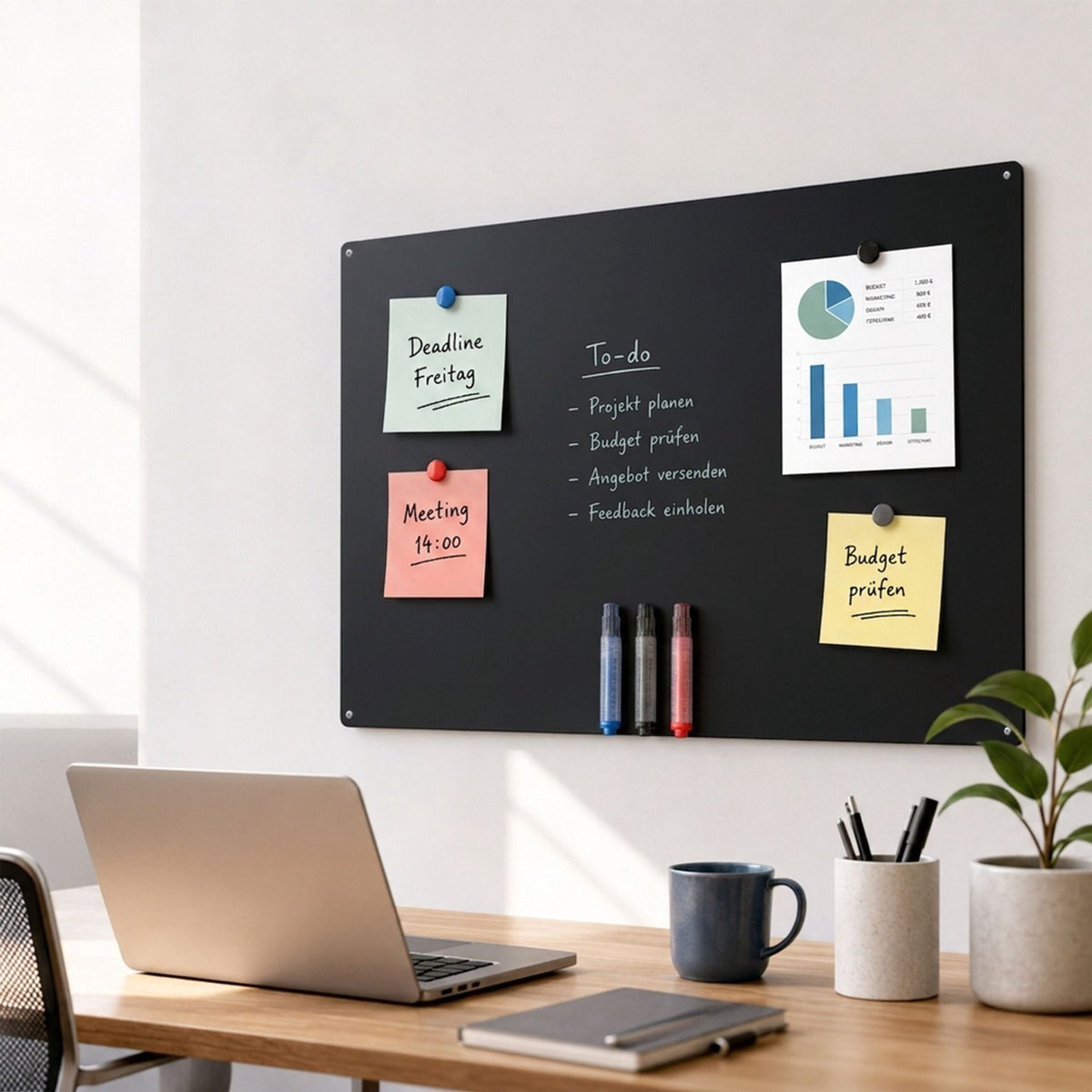 Magnetic Steel Wall Board, 50x30 cm – Chalk Markers Included