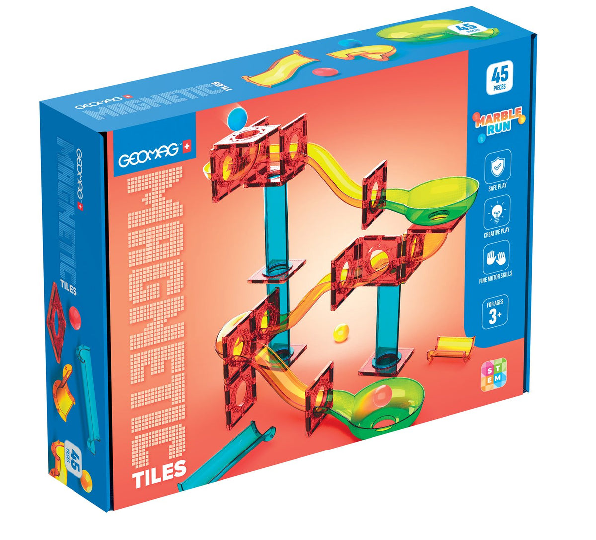Magnetic Tiles Marble Run Set, 45 Pieces
