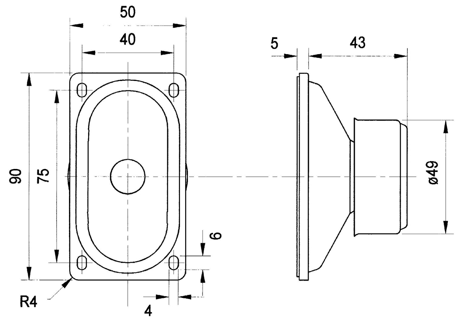 Magnetically shielded 5 x 9 cm (2" x 3.5") fullrange driver