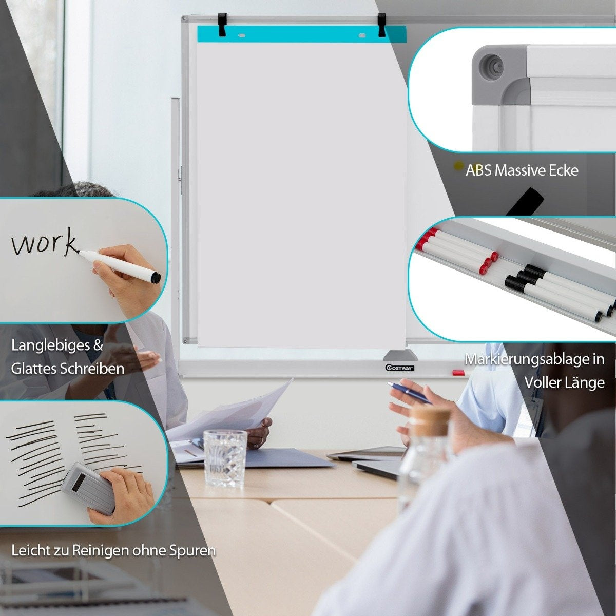 Magnetic double-sided whiteboard with wheels for the classroom in the office and at home