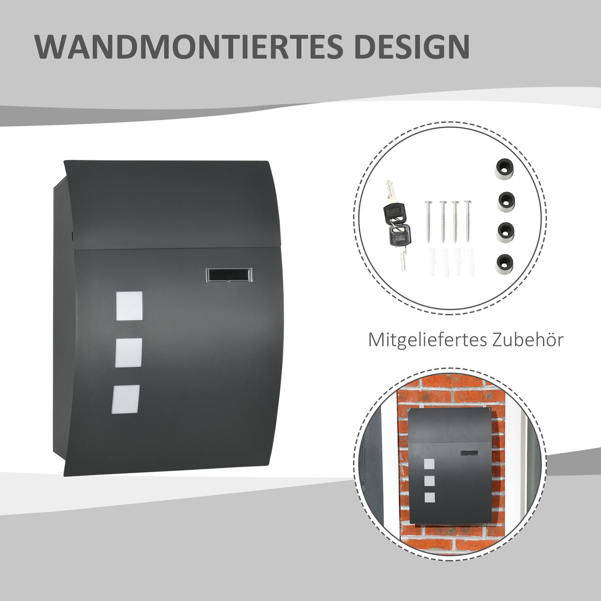 Mailbox Postbox with Lid, Lock, Wall Mailbox with Viewing Window Water Hole Made of Galvanized Steel, for Outdoor, 32 x 10 x 45 cm, Dark Gray |