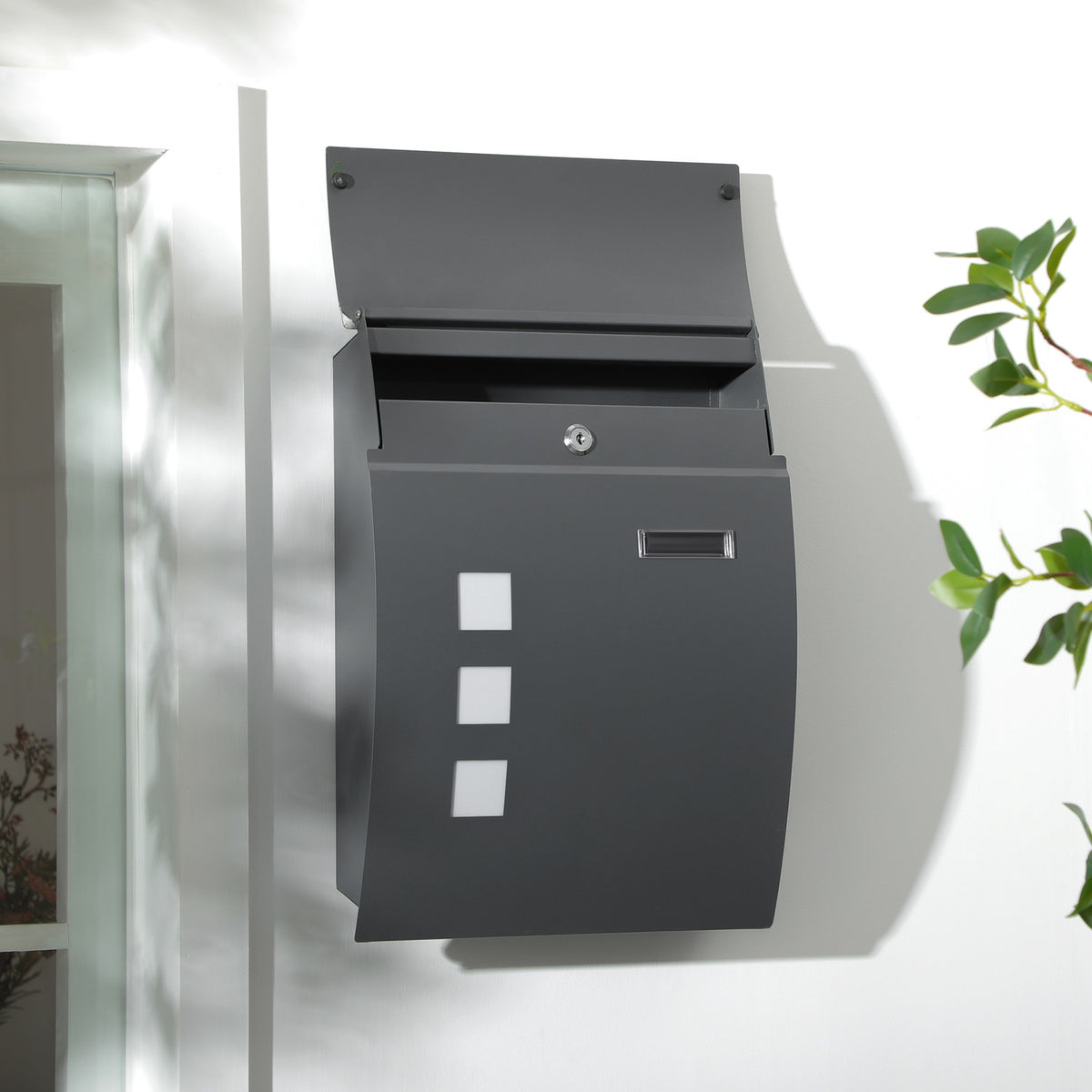 Mailbox Postbox with Lid, Lock, Wall Mailbox with Viewing Window Water Hole Made of Galvanized Steel, for Outdoor, 32 x 10 x 45 cm, Dark Gray |