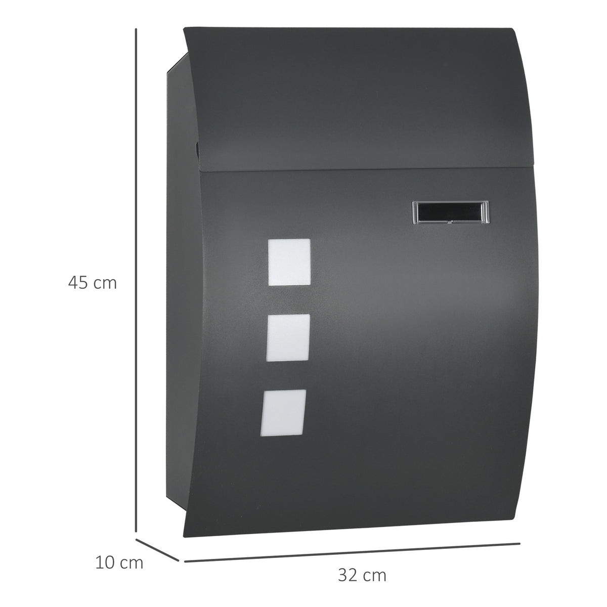 Mailbox Postbox with Lid, Lock, Wall Mailbox with Viewing Window Water Hole Made of Galvanized Steel, for Outdoor, 32 x 10 x 45 cm, Dark Gray |