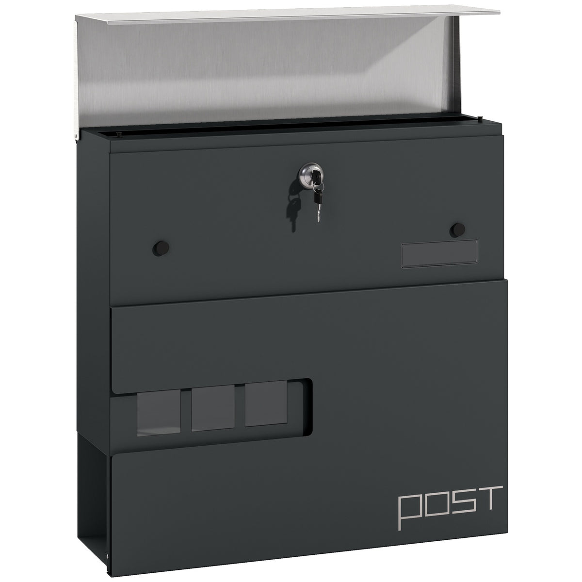 Mailbox wall mailbox made of steel with viewing window, lock, copper core, mailbox for outdoor, 37 x 10.5 x 37 cm, dark gray |