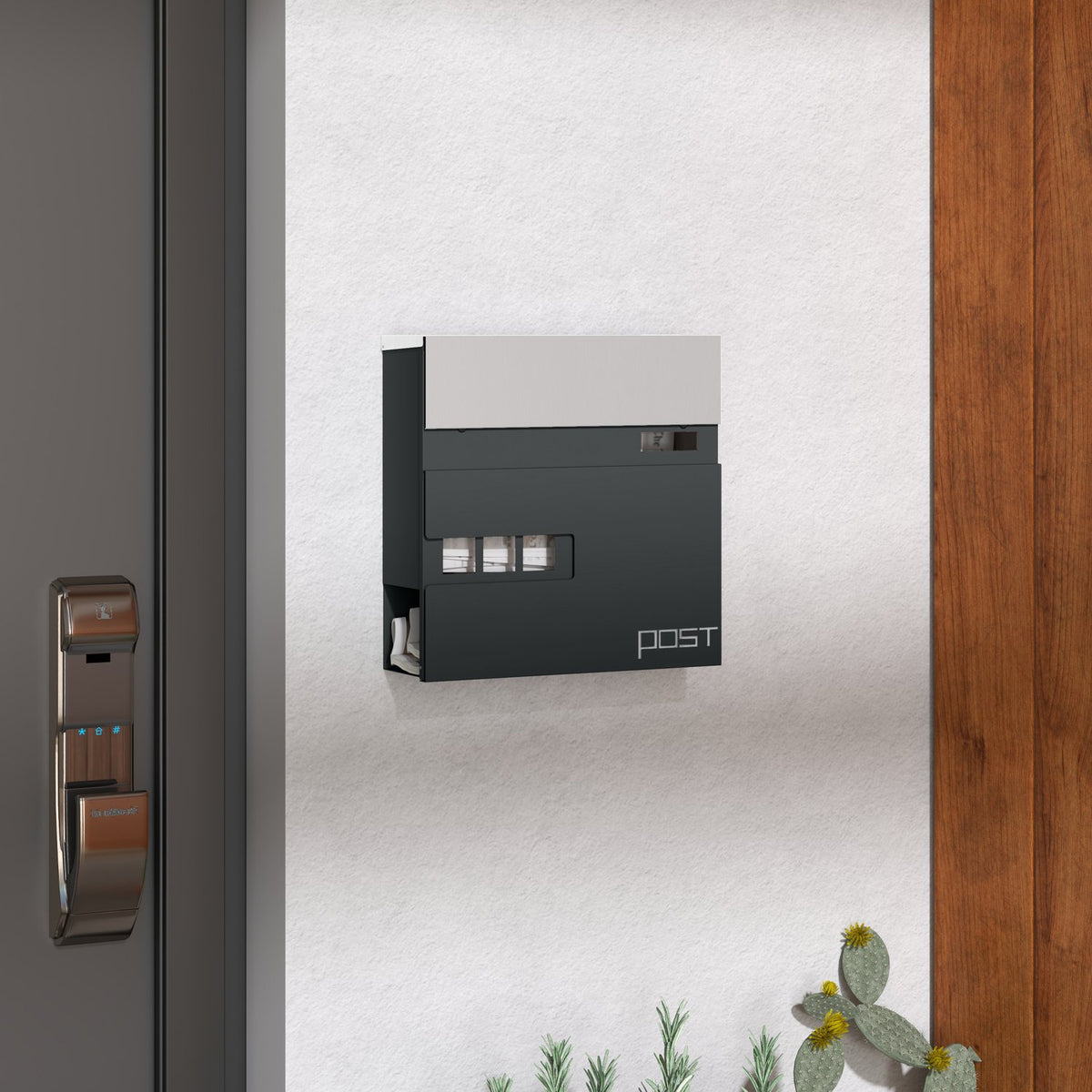 Mailbox wall mailbox made of steel with viewing window, lock, copper core, mailbox for outdoor, 37 x 10.5 x 37 cm, dark gray |