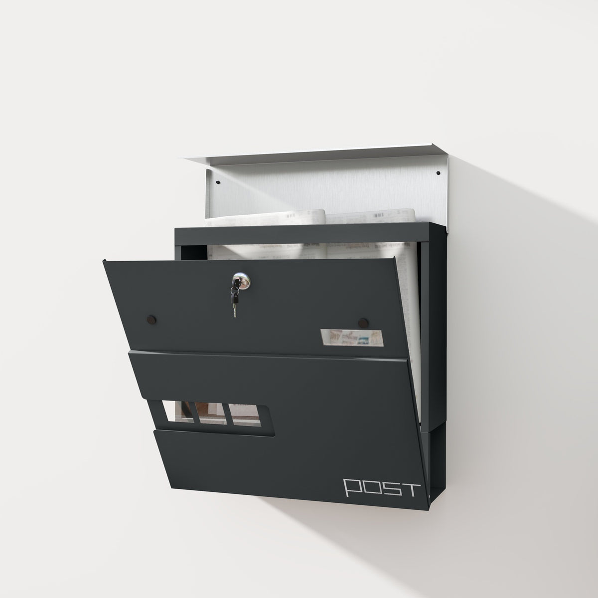 Mailbox wall mailbox made of steel with viewing window, lock, copper core, mailbox for outdoor, 37 x 10.5 x 37 cm, dark gray |