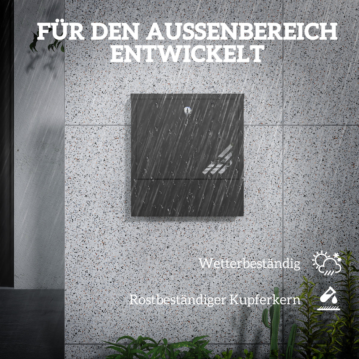 Mailbox wall mailbox with lock, lid, copper core, metal mailbox, for outdoor use, dark gray, 30 x 8.5 x 32.5 cm |