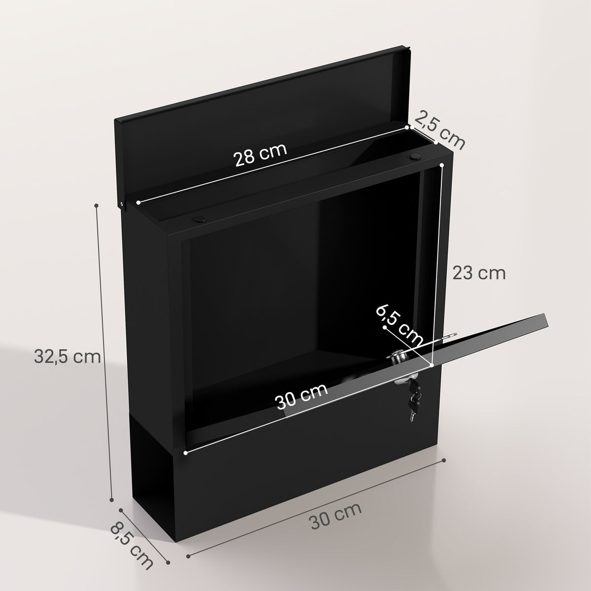 Mailbox wall mailbox with lock, lid, copper core, metal mailbox, for outdoor use, dark gray, 30 x 8.5 x 32.5 cm |