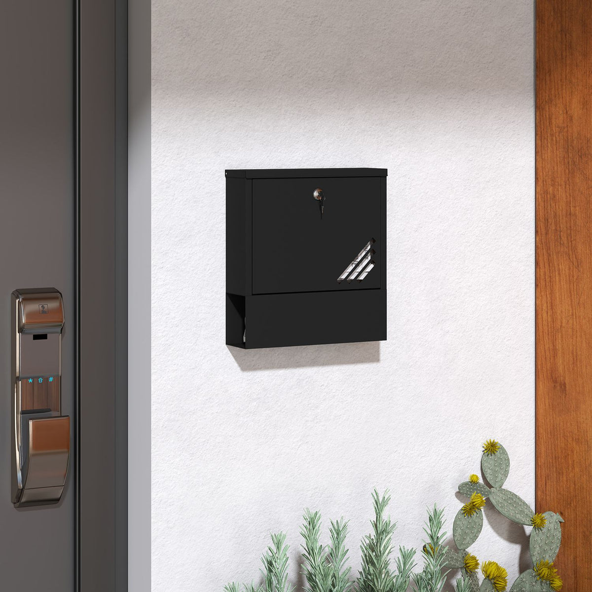 Mailbox wall mailbox with lock, lid, copper core, metal mailbox, for outdoor use, dark gray, 30 x 8.5 x 32.5 cm |