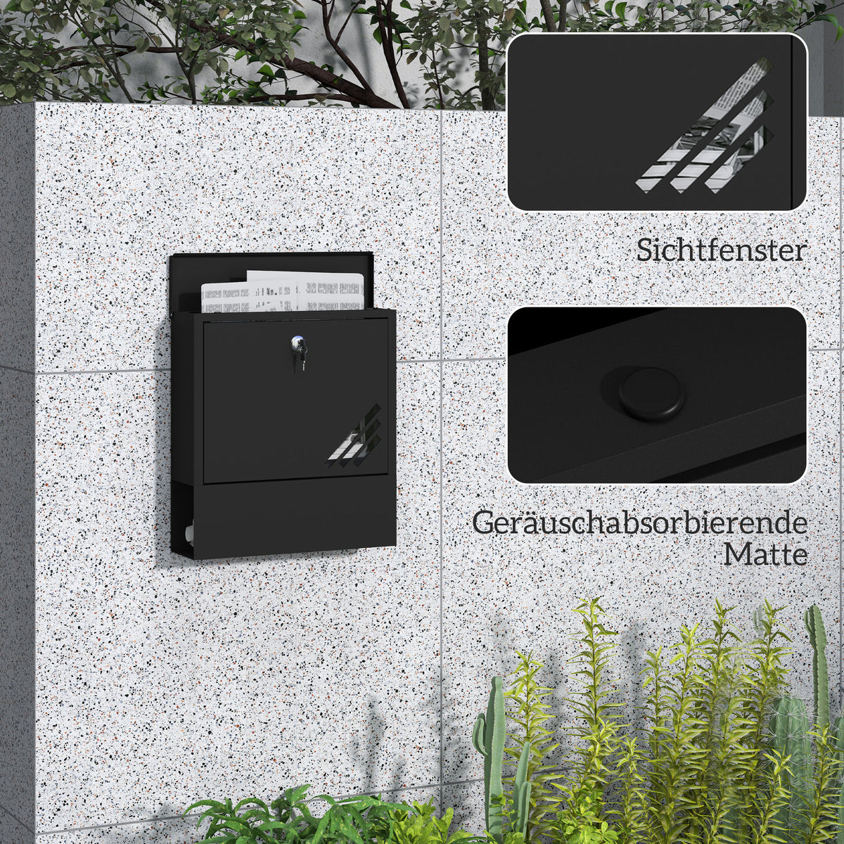 Mailbox wall mailbox with lock, lid, copper core, metal mailbox, for outdoor use, dark gray, 30 x 8.5 x 32.5 cm |