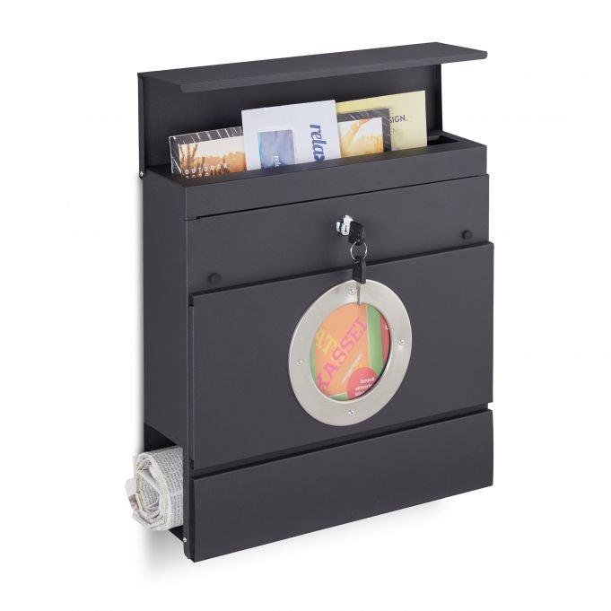 Mailbox with newspaper holder black