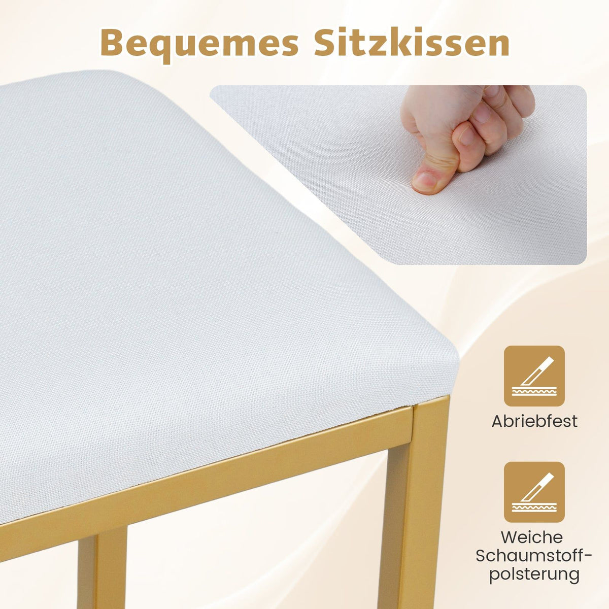 Makeup Stool with Soft Cushion, Gold Metal Legs, White