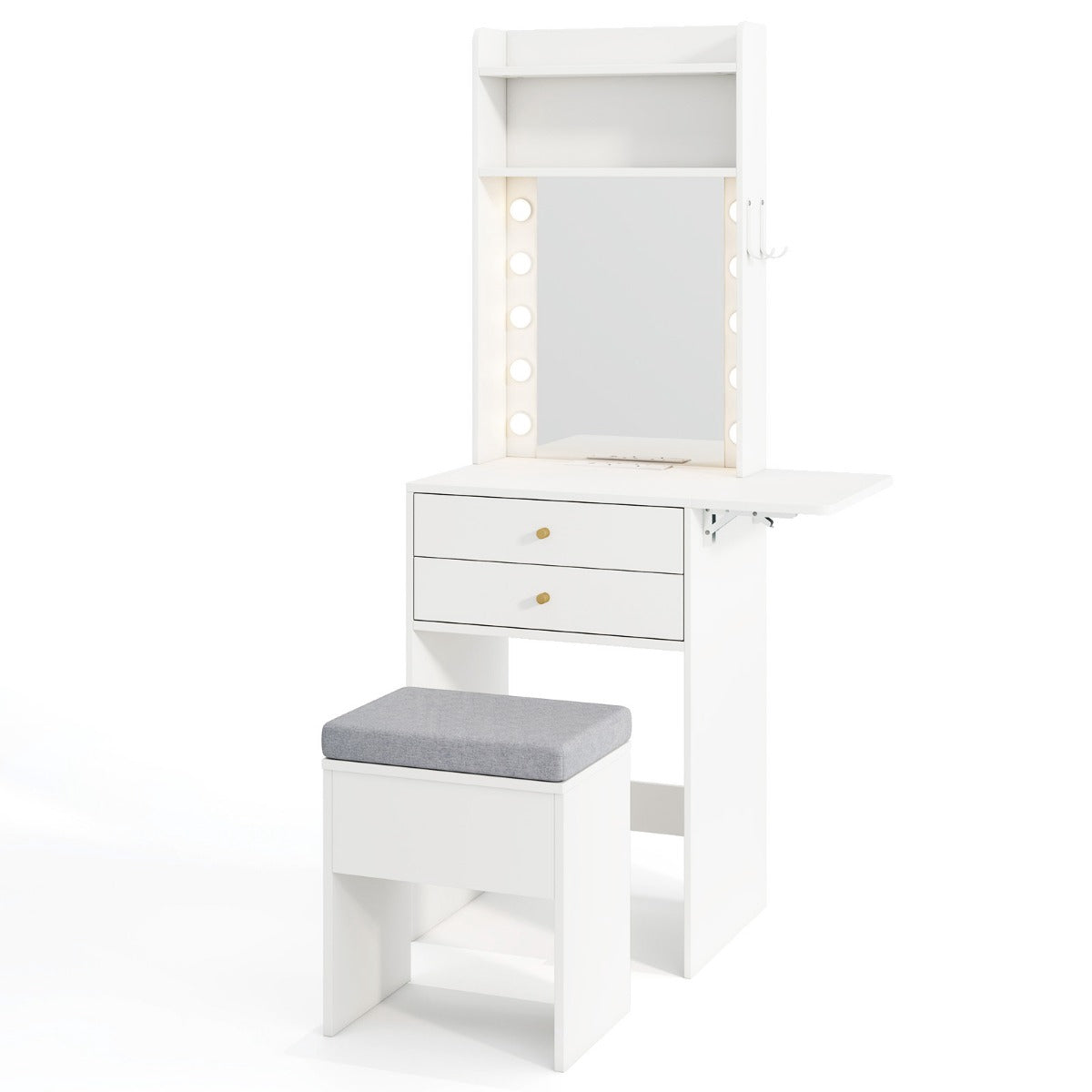 Makeup Vanity Table With Lighted Mirror, Stool, USB, White