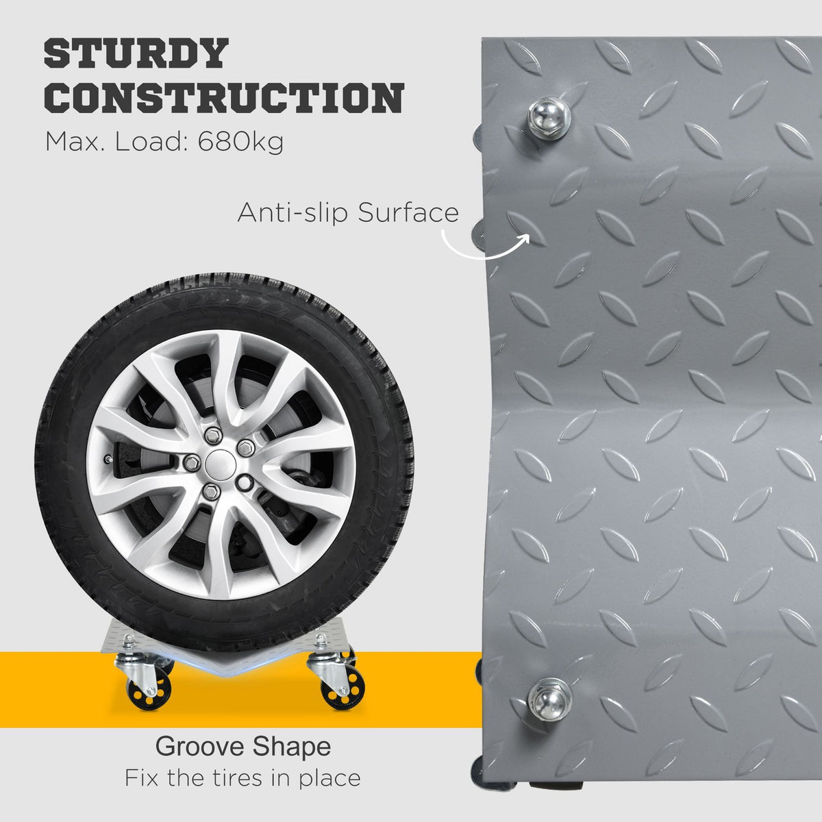 Maneuvering Jack, Set Of 2, Maneuvering Aid For Changing Tires, Jack With 4 Wheels, Gray, 40.5X30X13.5Cm