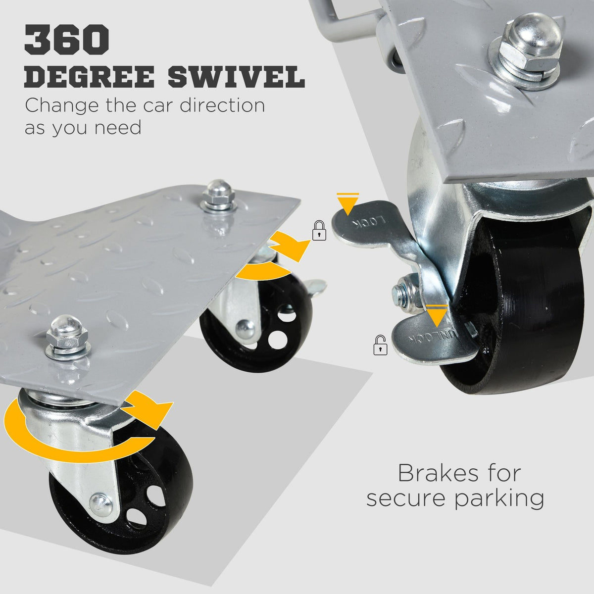 Maneuvering Jack, Set Of 2, Maneuvering Aid For Changing Tires, Jack With 4 Wheels, Gray, 40.5X30X13.5Cm
