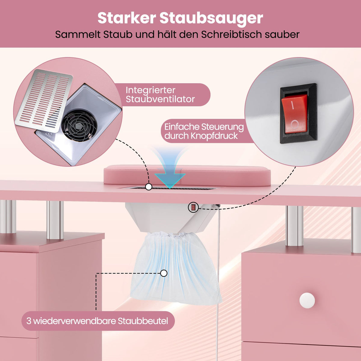 Manicure Table with Electric Dust Collector & Storage