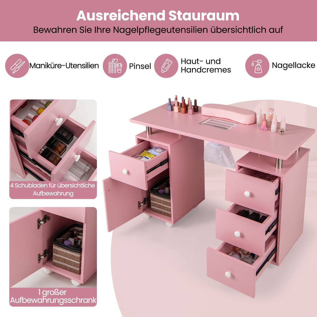 Manicure Table with Electric Dust Collector & Storage