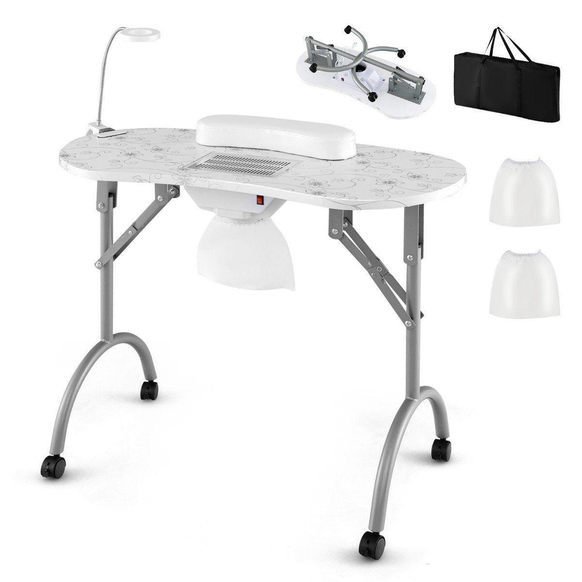 Manicure table foldable nail table with electric dust collector manicure table marble look white