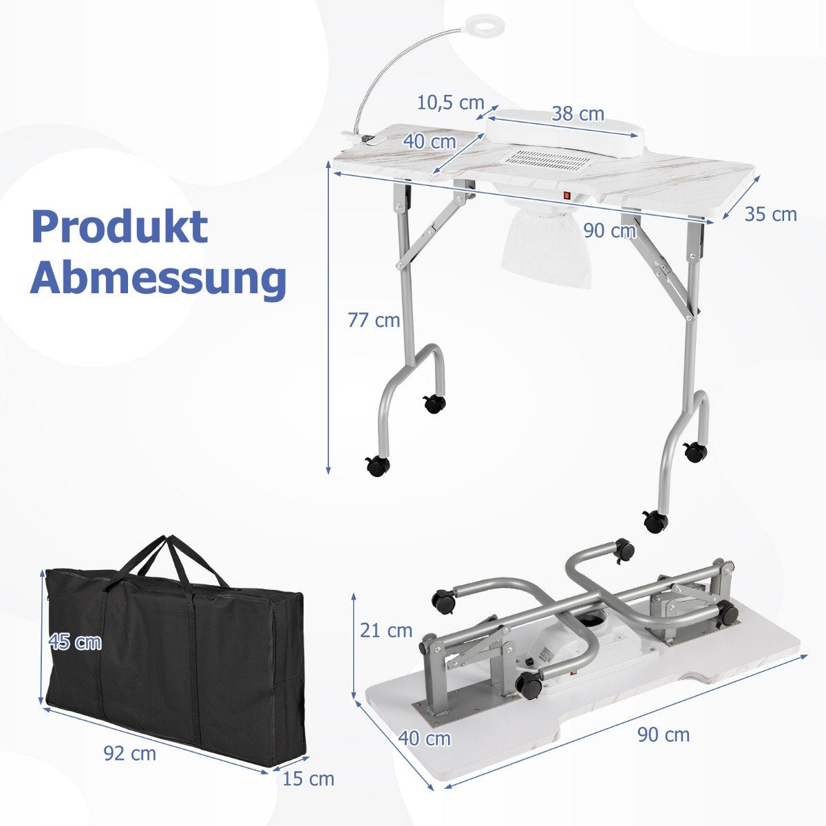 Manicure table folding nail table with electric dust collector manicure table white