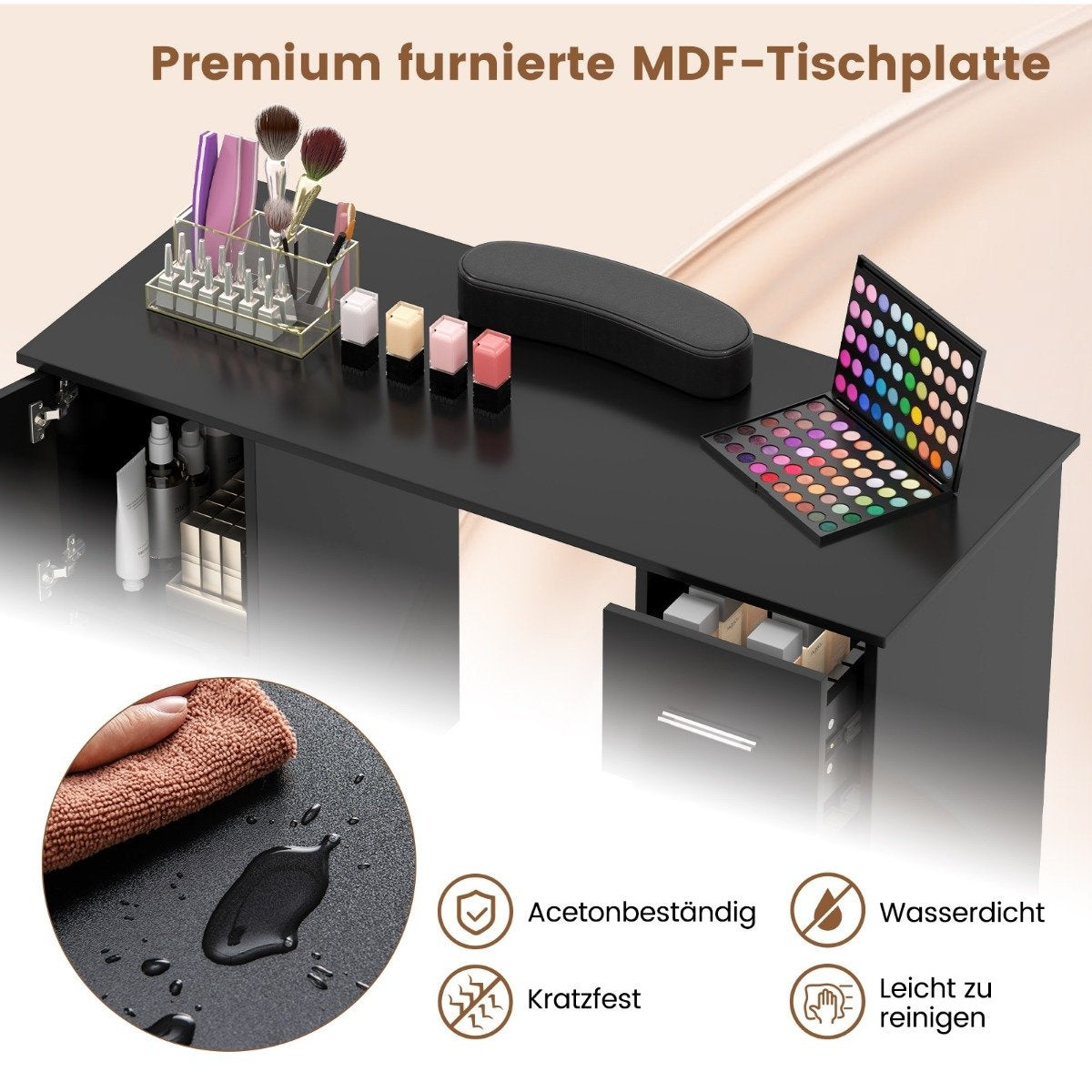 Manicure table with drawers cabinets &amp; Wrist rest manicure table black