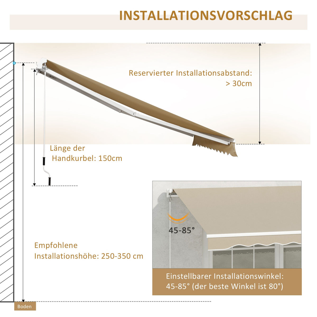 Manual Folding Arm Awning 4 M With Hand Crank Balcony Awning Sun Protection Wall Mounting Balcony Aluminum White + Beige 395 X 245 Cm