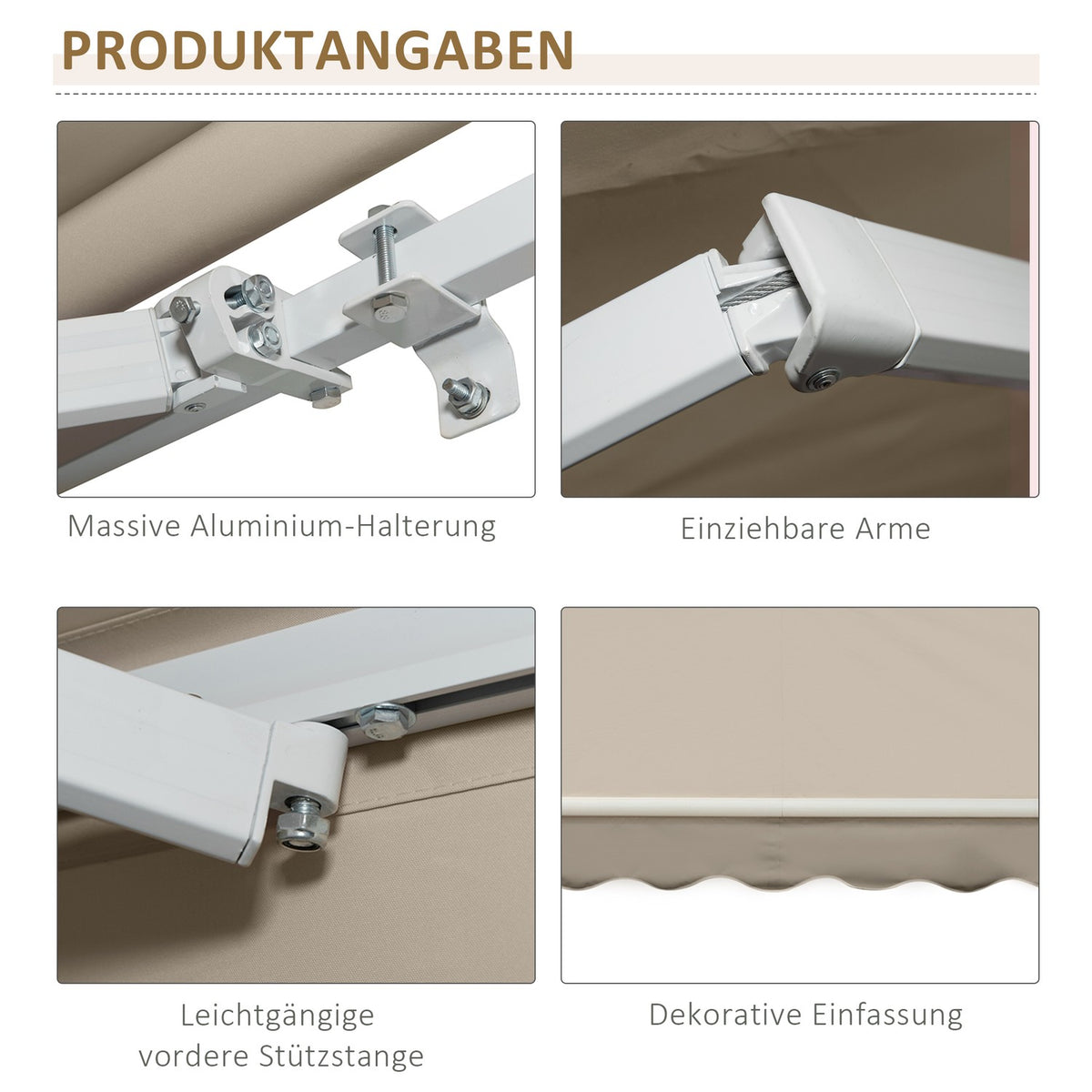 Manual Folding Arm Awning 4 M With Hand Crank Balcony Awning Sun Protection Wall Mounting Balcony Aluminum White + Beige 395 X 245 Cm