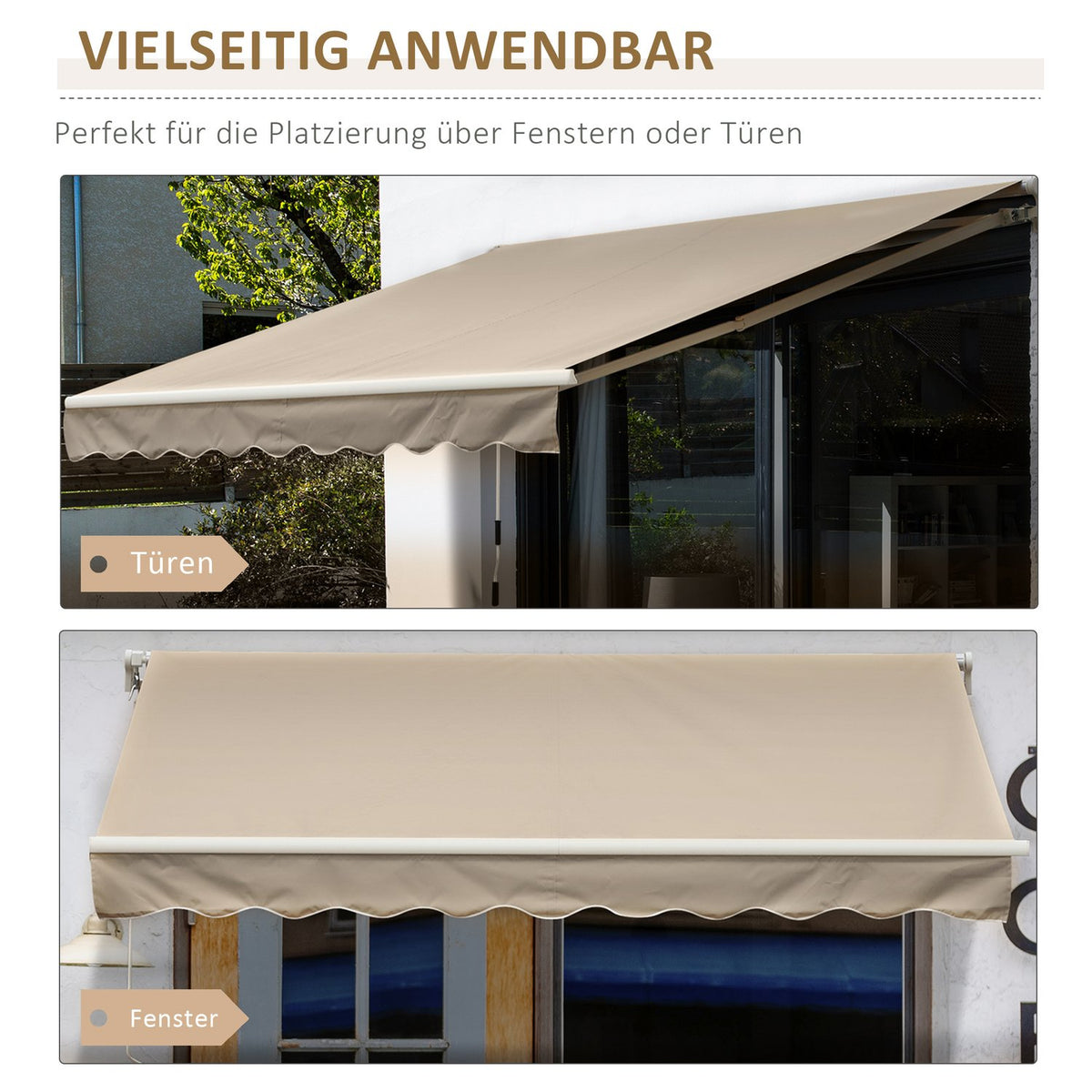 Manual Folding Arm Awning 4 M With Hand Crank Balcony Awning Sun Protection Wall Mounting Balcony Aluminum White + Beige 395 X 245 Cm