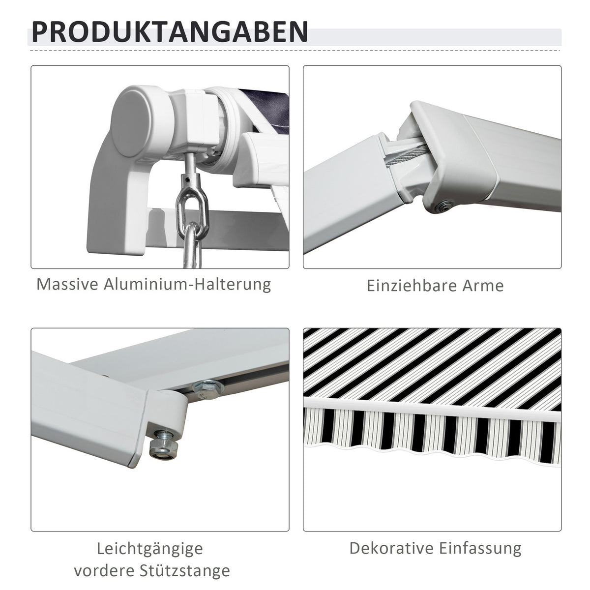 Manual Folding Arm Awning 4 M With Hand Crank Balcony Awning Sun Protection Wall Mounting Balcony Aluminum White + Blue 395 X 245 Cm