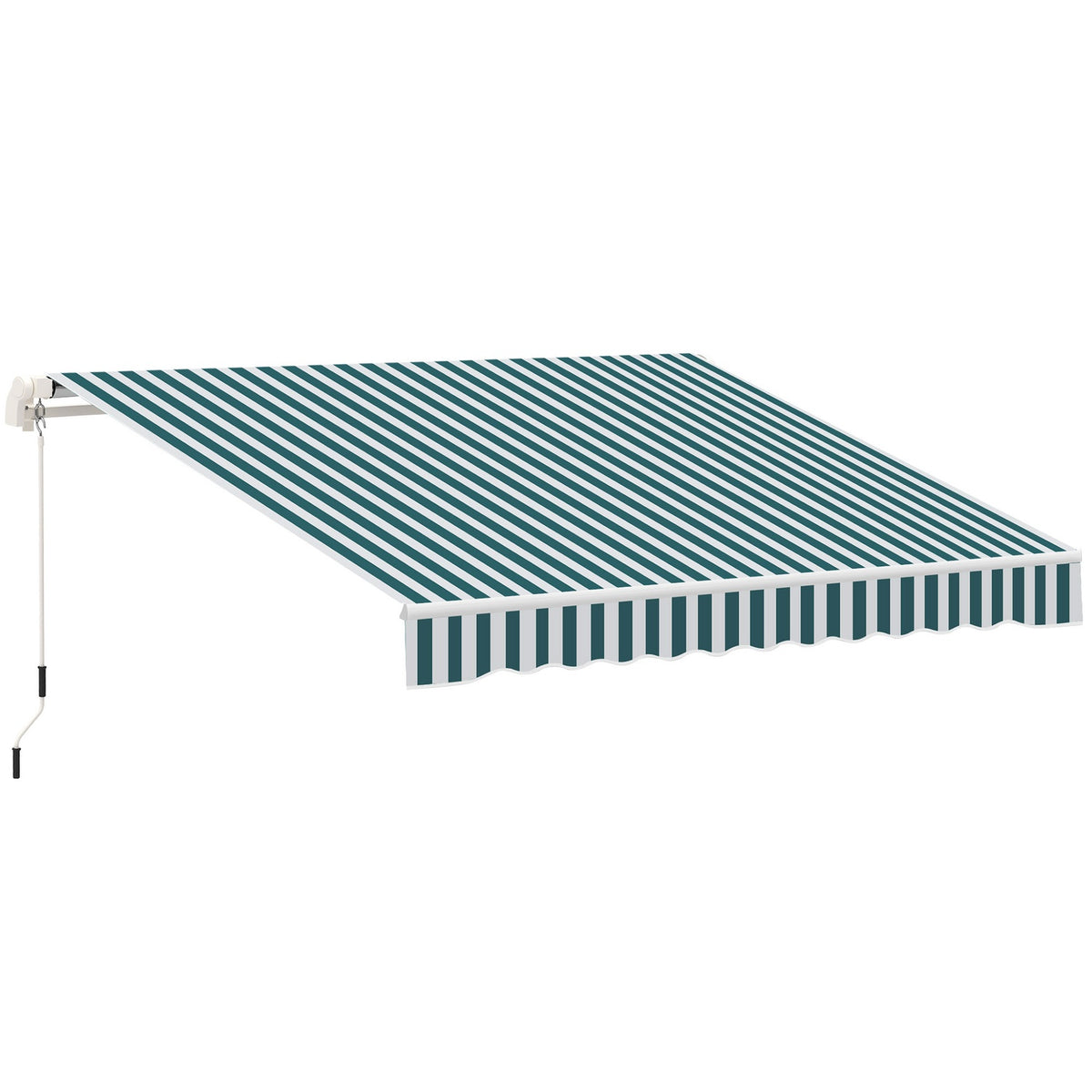 Manual Folding Arm Awning 4 M With Hand Crank Balcony Awning Sun Protection Wall Mounting Balcony Aluminum White + Green 395 X 245 Cm
